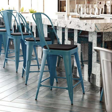 Flash Furniture Kelly Blue-Teal Metal Stool with Black Poly Seat ET-3534-24-KB-PL1B-GG